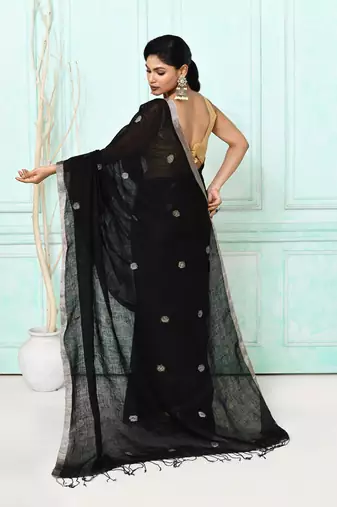 black handloom linen jamdani saree with blouse