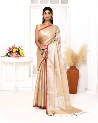 muga dual tone organic tissue saree with blouse piece 1