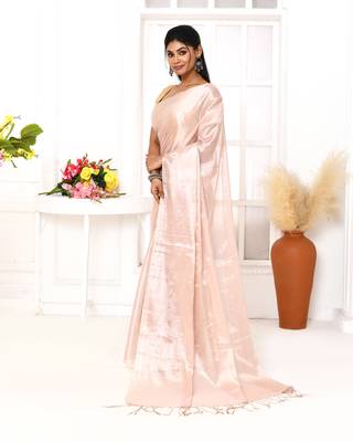 peach organic tissue saree with blouse piece 2