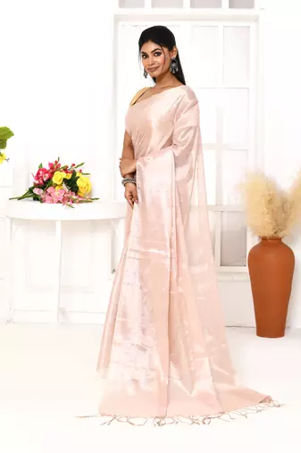 peach organic tissue saree with blouse piece