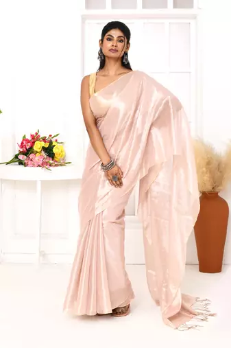 peach organic tissue saree with blouse piece