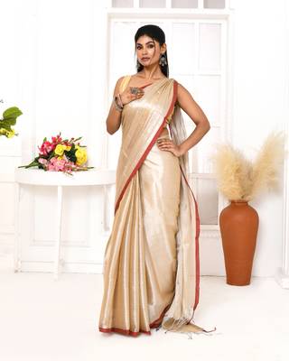 muga dual tone organic tissue saree with blouse piece 3