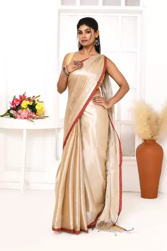 muga dual tone organic tissue saree with blouse piece