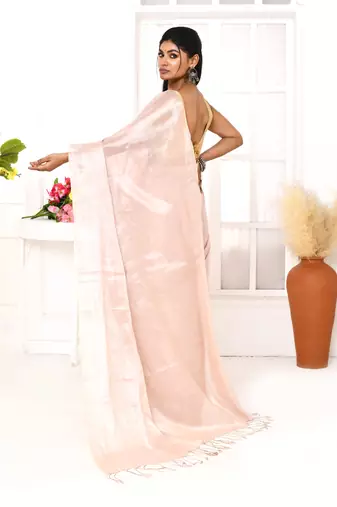peach organic tissue saree with blouse piece
