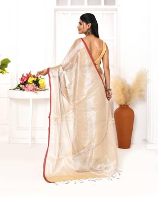 muga dual tone organic tissue saree with blouse piece 4