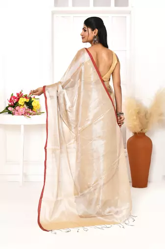muga dual tone organic tissue saree with blouse piece