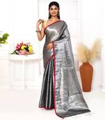 silver grey dual tone organic tissue saree with blouse piece