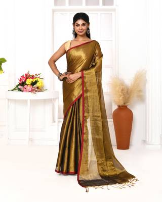 gold dual tone organic tissue saree with blouse piece 1