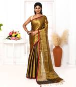 gold dual tone organic tissue saree with blouse piece