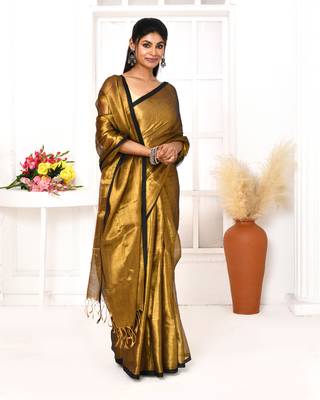 gold dual tone organic tissue saree with blouse piece 1