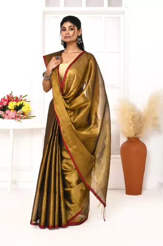 gold dual tone organic tissue saree with blouse piece