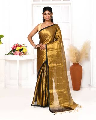 gold dual tone organic tissue saree with blouse piece 2