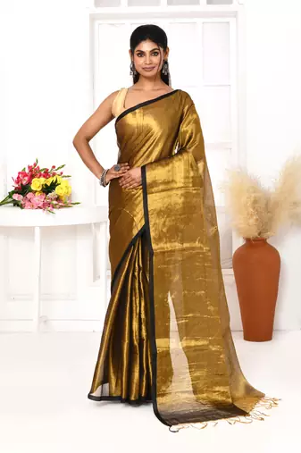 gold dual tone organic tissue saree with blouse piece
