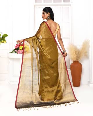 gold dual tone organic tissue saree with blouse piece 3