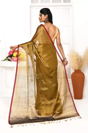 gold dual tone organic tissue saree with blouse piece
