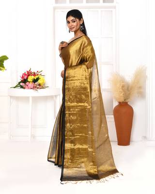 gold dual tone organic tissue saree with blouse piece 3
