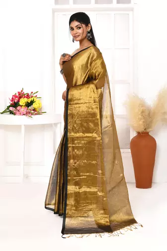 gold dual tone organic tissue saree with blouse piece