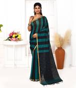 black blue cotton handloom jamdani saree with blouse
