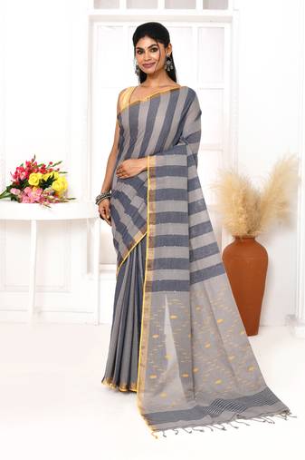 grey cotton handloom jamdani saree with blouse
