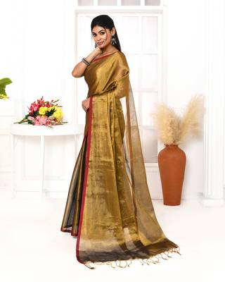 gold dual tone organic tissue saree with blouse piece 4