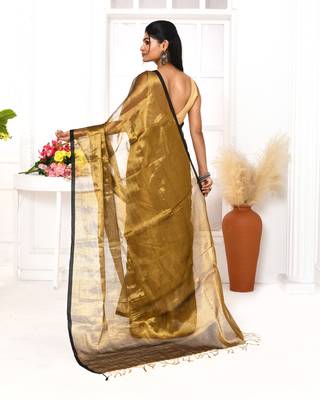 gold dual tone organic tissue saree with blouse piece 4