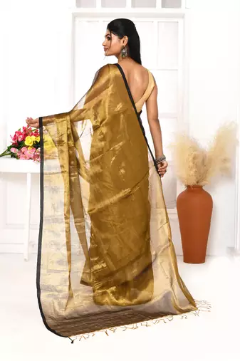 gold dual tone organic tissue saree with blouse piece