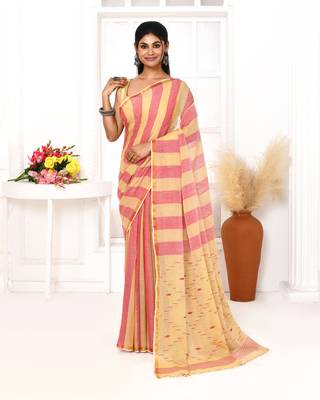 red tangerine cotton handloom jamdani saree with blouse 1
