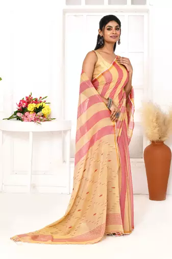 red tangerine cotton handloom jamdani saree with blouse