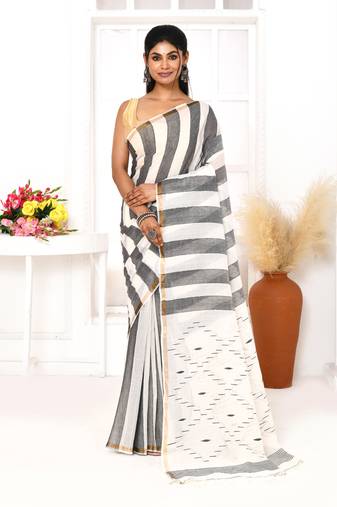 grey white cotton handloom jamdani saree with blouse