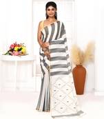 grey white cotton handloom jamdani saree with blouse