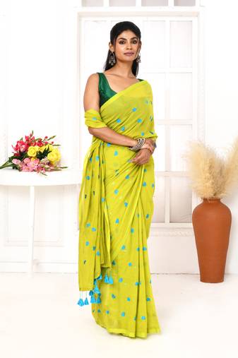 lemon exclusive embroidery saree