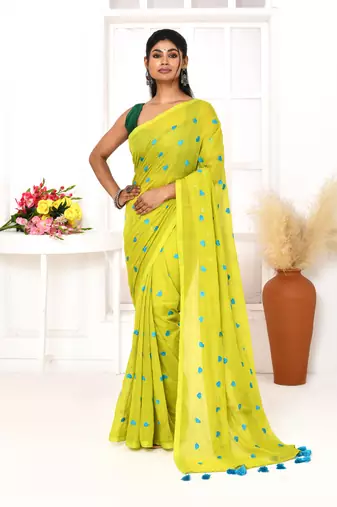 lemon exclusive embroidery saree