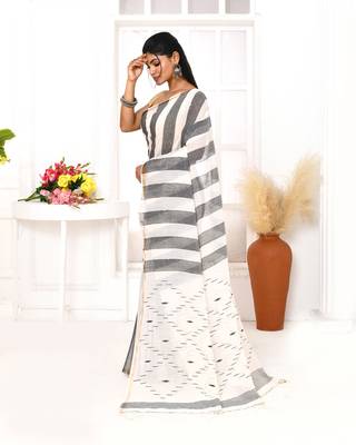 grey white cotton handloom jamdani saree with blouse 3