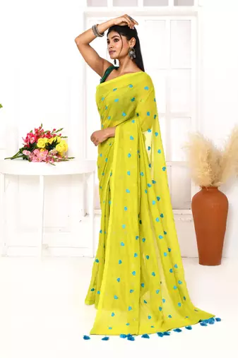 lemon exclusive embroidery saree