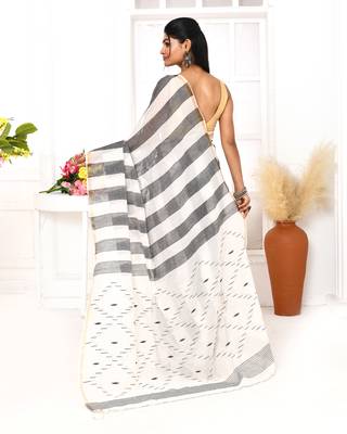 grey white cotton handloom jamdani saree with blouse 4