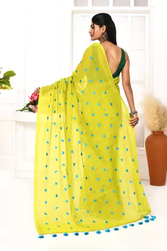 lemon exclusive embroidery saree