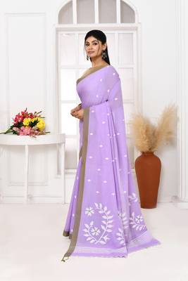 lavender cotton handloom jamdani saree with blouse 1