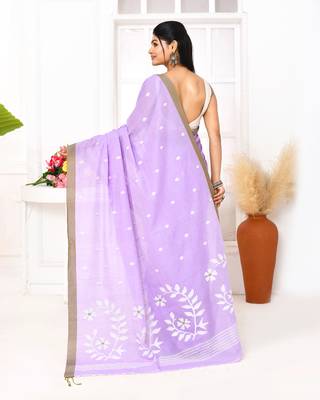 lavender cotton handloom jamdani saree with blouse 2