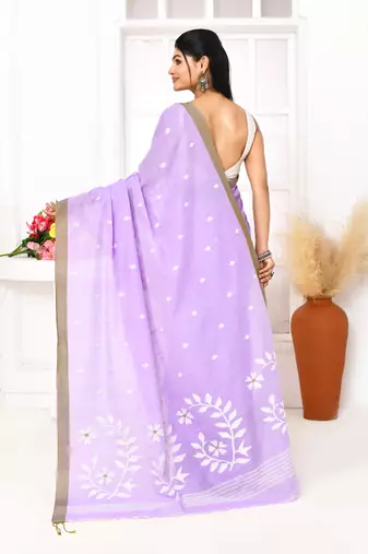 lavender cotton handloom jamdani saree with blouse
