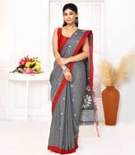 grey cotton handloom jamdani saree with blouse