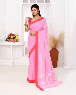 pink cotton handloom jamdani saree with blouse 2
