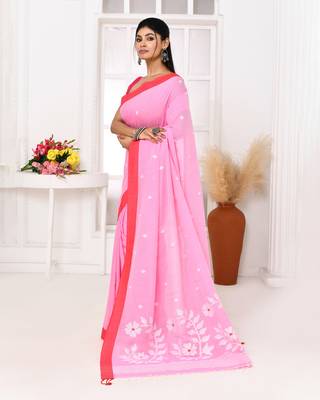 pink cotton handloom jamdani saree with blouse 3