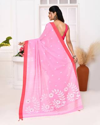 pink cotton handloom jamdani saree with blouse 4