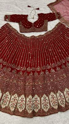 red sequins work silk lehenga set choli with dupatta with dupatta 6