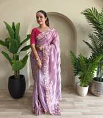 Lavender gold crush saree with leheriya embroidery & running blouse
