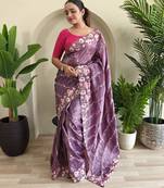 Lavender gold crush saree with leheriya embroidery & running blouse