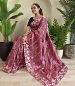 Onion pink gold crush saree with leheriya embroidery design & running blouse