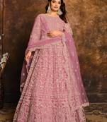Pink zari embroidery and diamond net anarkali churidar- free size stitched(size upto 42")