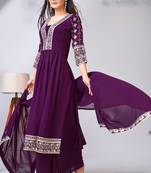 Purple embroidery and sequins georgette straight palazzo- free size stitched(size upto 42")