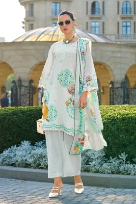 White embroidery and digital print cotton straight pant - free size stitched(size upto 42") 1